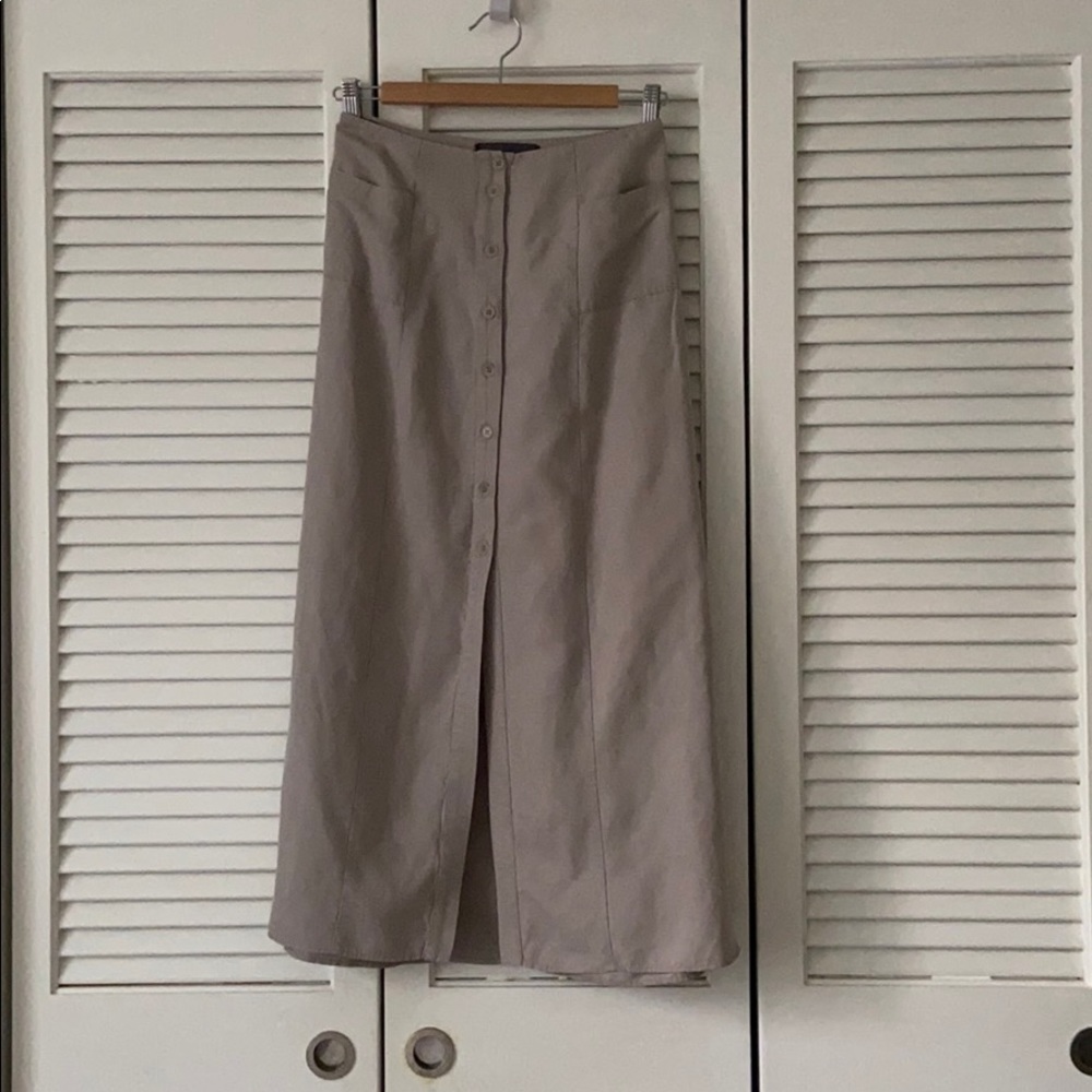 Reformation Gray Midi Skirt, Button Front Pockets